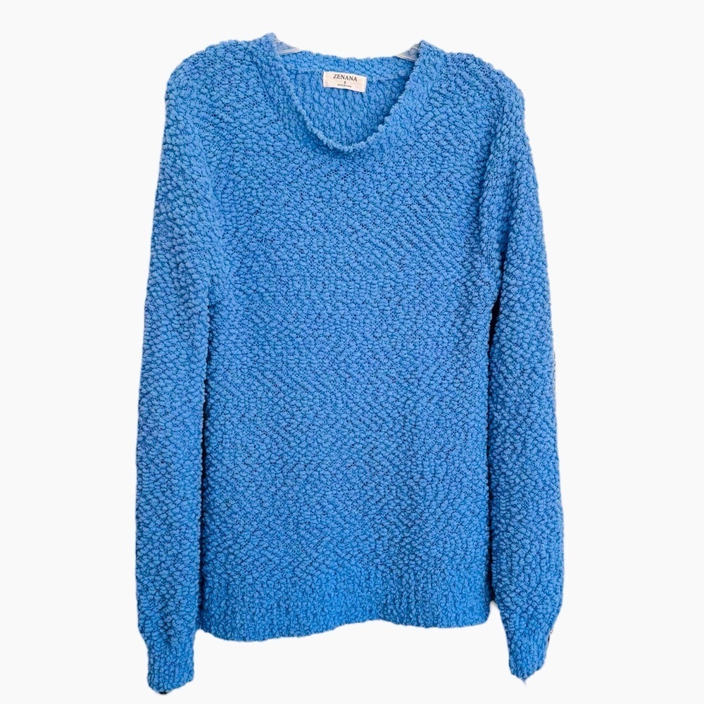 ZENANA Size Small Sky Blue Popcorn Knit Crew Neck Tunic Sweater NEW